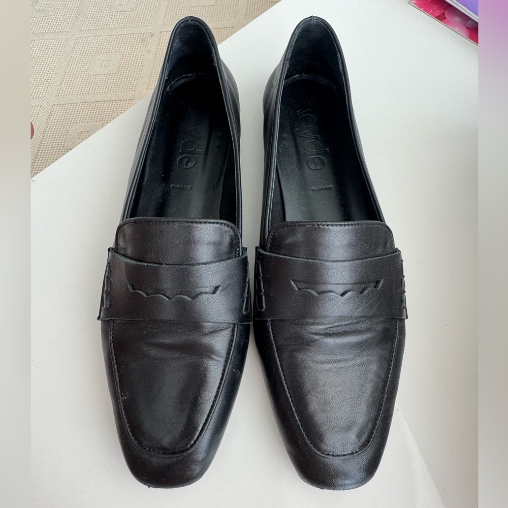 Aeyde Black Leather Penny Loafers